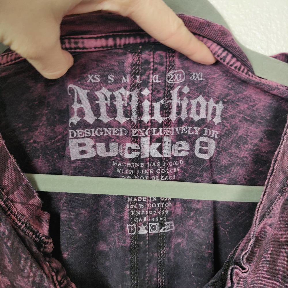 Affliction Shirt Men's 2XL Purple Embellished Graphics Metallic Back 100% Cotton - Picture 6 of 6